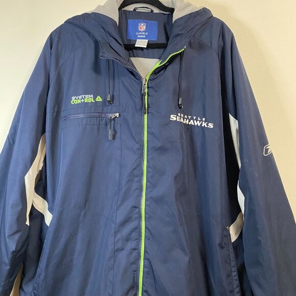 Reebok Seattle Seahawks Onfield Jacket Men's XL Blue Gray Fleece Hooded - Picture 2 of 14